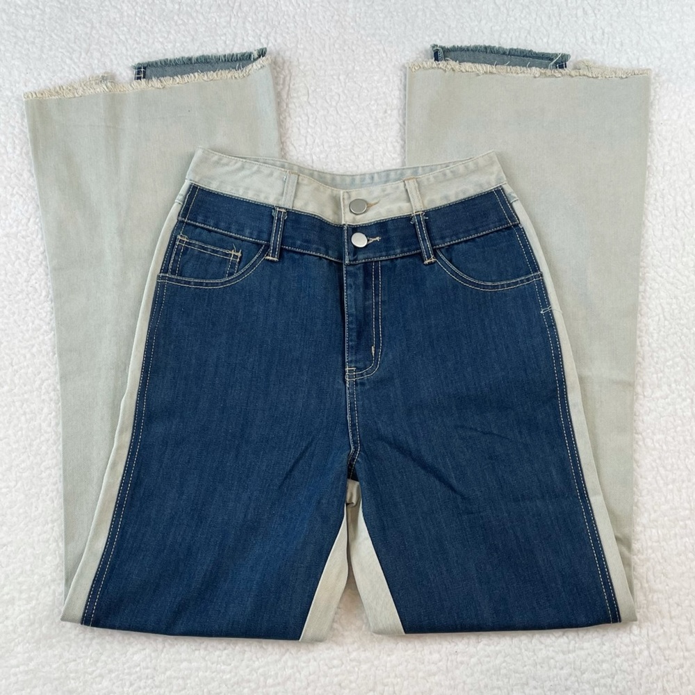 (NWT) CÉDELAR • Reyi Two-Tone Colorblock High Waisted Flare Jeans, S - Picture 5 of 16